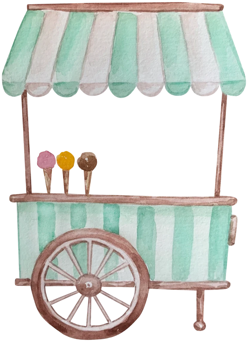 Aquarell des amore-&-gelati-Eiswagens mit mintgrün-weißer Markise